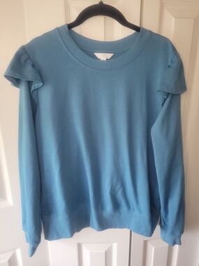 Time and Tru Light Blue Ruffle Shoulder Sweatshirt